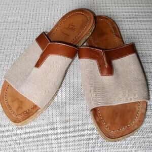 Christian Louboutin Cream Brown Leather Flat Mastic Sandals Slide Size 42